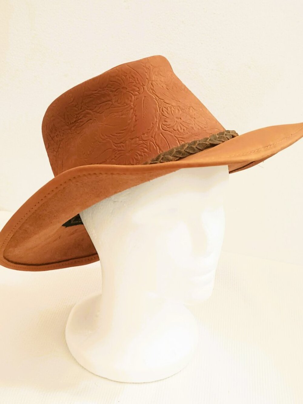 Henschel Hat Co Brown Leather Hat L Embossed Cowboy Hat Braided Hat Band USA